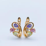 Women 585 Rose White/Black/Multi 3 Stone Colors Flowers 18K Filled Drop Earrings