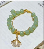 Natural Hetian Jade Leaf Bracelet and Watch Set, Lucky Gift