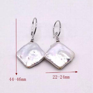Square Large Real Pearl Earrings S925 Sterling Silver Hook Women's Jewelry