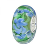 925 Silver 3D Colorful Green Flowers Glass Charm Bead