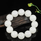 Natural Hetian Jade Round Bead 18-19mm Bracelet Jewelry Gift