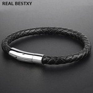 Men's Cow Leather Bracelet Stainless Steel Clasp
