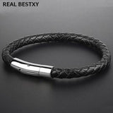 Men's Cow Leather Bracelet Stainless Steel Clasp