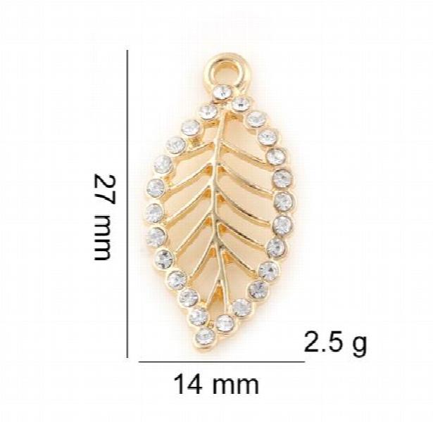 20PCS 27x14mm Rhinestones Hollow Leaf Pendant Charms for Floating Locket
