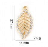 20PCS 27x14mm Rhinestones Hollow Leaf Pendant Charms for Floating Locket
