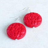 Chunky Red Cinnabar Statement Earrings S925 Sterling Silver Dangle