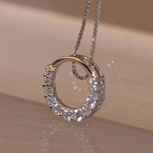 Zircon Crystal Circle 925 Sterling Silver Pendant Necklace for Women