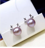 8-9mm Freshwater Pearl Earrings with Crystal Zircon