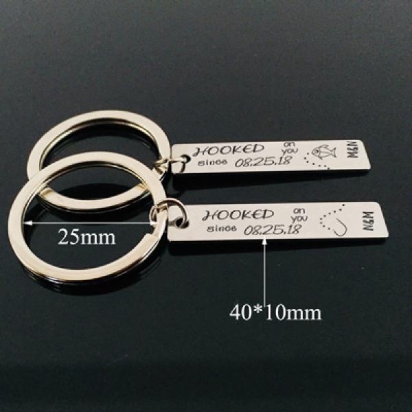Engraved Hooked Fish Lover Keychain for Couples, Car Key Tag