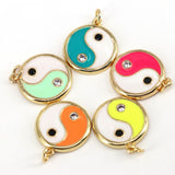 10Pcs Colorful Enamel Yinyang Pendant CZ Charm Necklace Bracelet 17mm