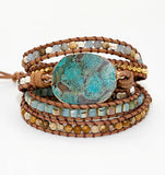 Mixed Natural Stones Gilded Stone Charm 5 Strands Wrap Bracelet