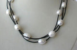 Stunning 3-Strand Baroque Pearl Leather Necklace