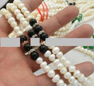 Freshwater Pearl & Multicolor Jade Beads Necklace 18''