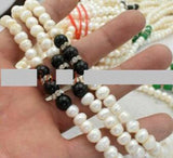 Freshwater Pearl & Multicolor Jade Beads Necklace 18''