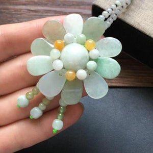 Zheru Jewelry Natural Burmese Jade Flower Pendant Necklace