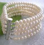 Pearl Plated Slide Clasp Bangle Bracelet - 5 Rows 7-8mm Real Pearls