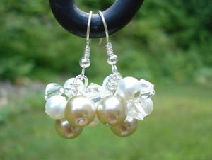 Freshwater Pearl Crystal Beads Dangle Earrings Silver Bridal Gift