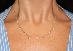 925 Sterling Silver CZ Drop Choker Necklace