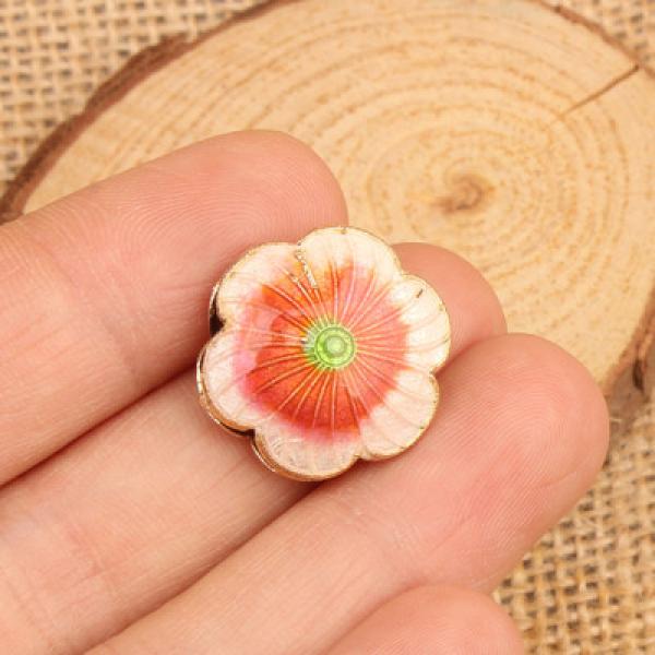 5pcs Cloisonne Silver Petal-shaped Loose Beads Enamel Filigree