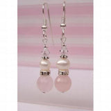 Rose Quartz Pearl Earrings 925 Sterling Silver Crystal Jewelry