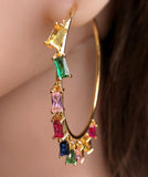 Hoop Earrings Cubic Zirconia Pendant Round Earrings Boho Women Jewelry