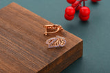 Rose Butterfly Wings Colorful Stones Hollow Earrings