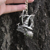 Wiccan Halloween Moon Spider Web Broom Keychain