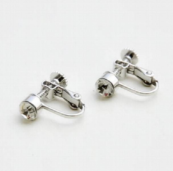 Clear Rhinestone Screw Clip Earring Converter for Non-pierced Ears