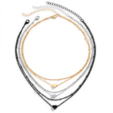 Minimalist Multilayer Metal Heart Clip Choker Necklace Set for Women
