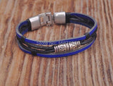 Leather Hemp Braided Surfer Wristband Bracelet Cuff Metal Clasp Mens
