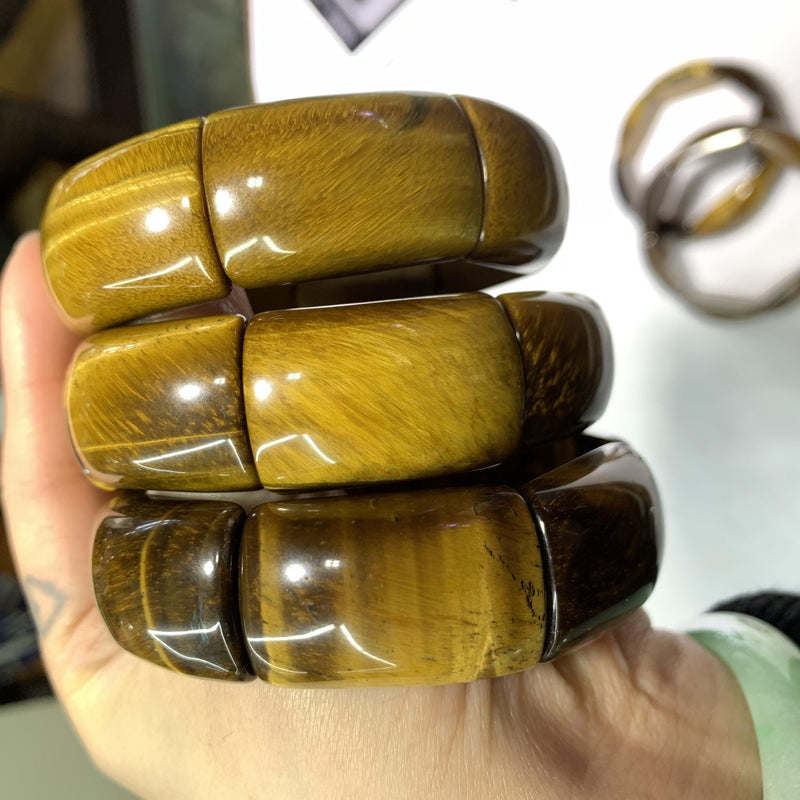 Yellow Tiger Stone Beads Bracelet Gemstone Bangle for Man