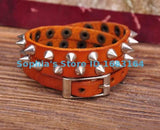 Orange Rock R&B Sharp Studs Triple Wrap Leather Wristband Bracelet Cuff Men