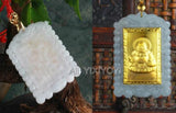 Natural A Jadeite Jade 18K Chinese Blessing Buddha Amulet Pendant Necklace