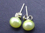 Qingmos Light Green Pearl Earrings 7-8mm Sterling Silver Stud Fine Jewelry
