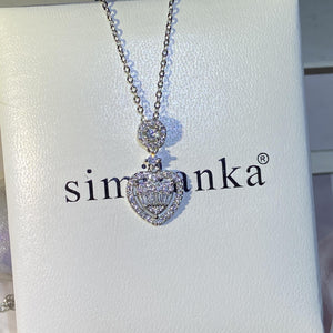 Heart-Shaped Chain Pendant Necklace Round Diamond Crystal Engagement