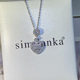 Heart-Shaped Chain Pendant Necklace Round Diamond Crystal Engagement