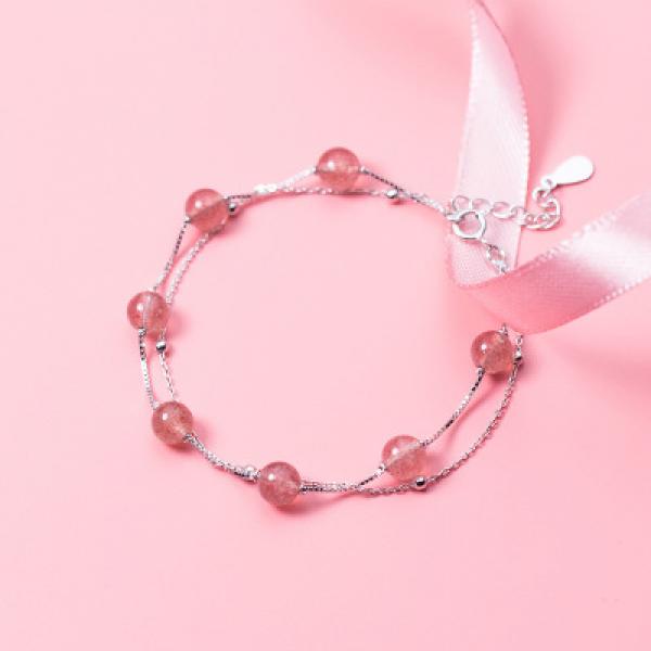 Strawberry Crystal Bracelets 7mm Beads 925 Silver