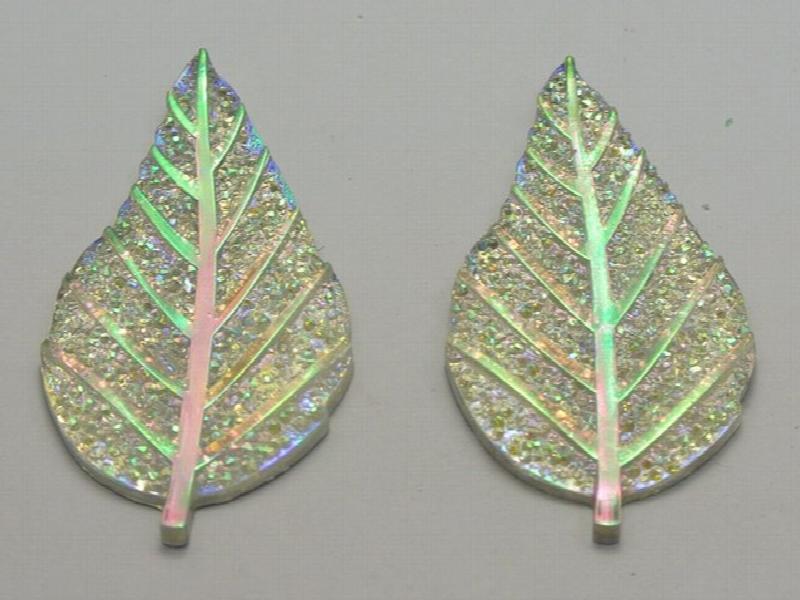 20 Mixed Flatback Resin Leaves Rhinestone Cabochons 52X28mm Craft