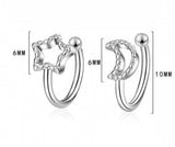 925 Silver Star Moon Clip Earrings for Women Kids