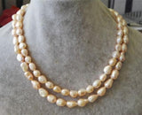 Pink 8-9mm 2 Rows Rice Freshwater Pearl Necklace