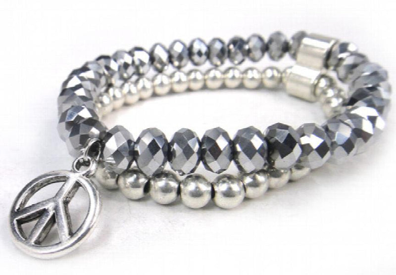 8mm Amythest Crystal Beads Bracelet with Peace Charm Women Stretch Bracelet
