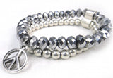8mm Amythest Crystal Beads Bracelet with Peace Charm Women Stretch Bracelet