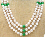 Freshwater Pearl & Green Jade Necklace 17-19" Elegant Jewelry