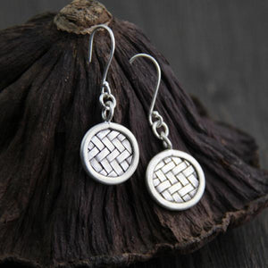 Vintage Thai Silver Round Earrings Women 925 Sterling Silver