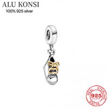 Real 925 Sterling Silver Lock Shoes Pando Pendant Beads for Women