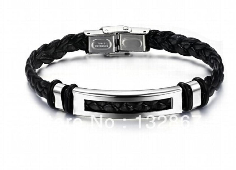 Stainless Steel Men's Bracelet Leather Bangle