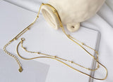925 Silver Korea Style Double Chain Beads Choker Necklace for Women