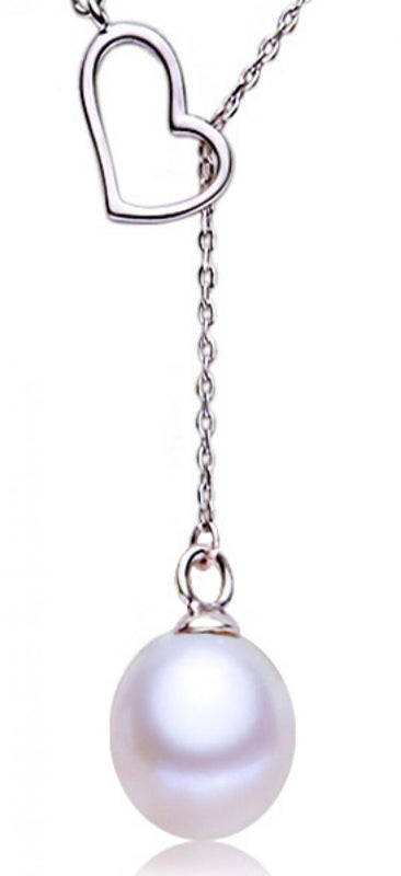 Heart Pendant Freshwater Pearl Necklace 925 Sterling Silver 8-9mm