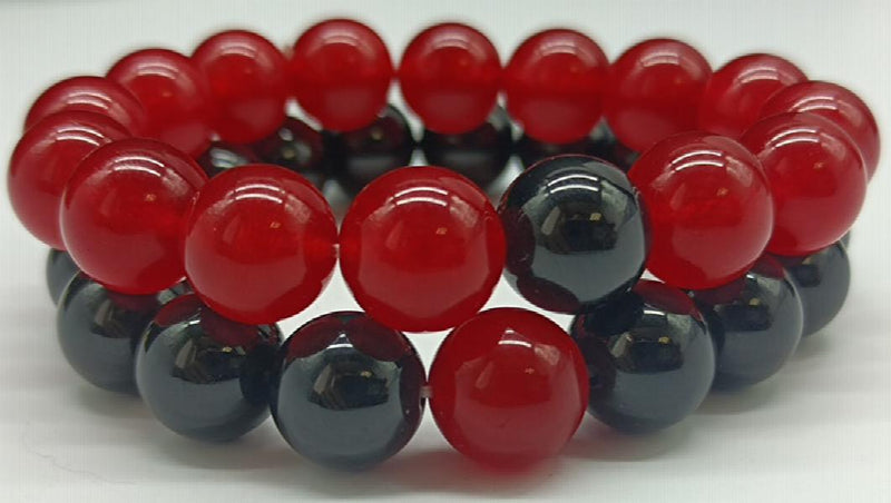Red Ruby & Agate Bead Bracelet 7.5 Inch Couple Charm Jewelry