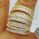 5Rows Big Statement Rings for Women Cubic Zircon Finger Rings Beads Charm